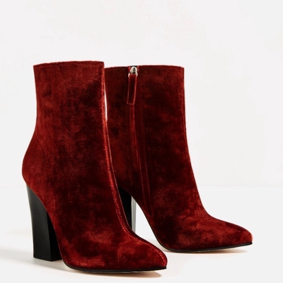 Zara | Burgandy Velvet Boots | Sz 39 (approx 8) - Picture 3 of 8